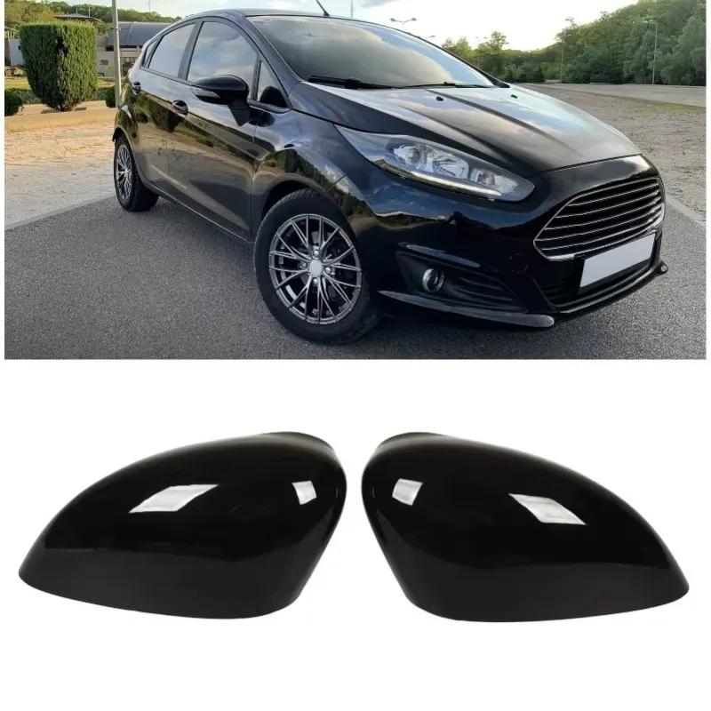 1 par de tampas de espelho lateral da porta do carro, preto brilhante, tira de guarnição, tampas de espelho para substituir o ford fiesta mk7 sedan novo 2025