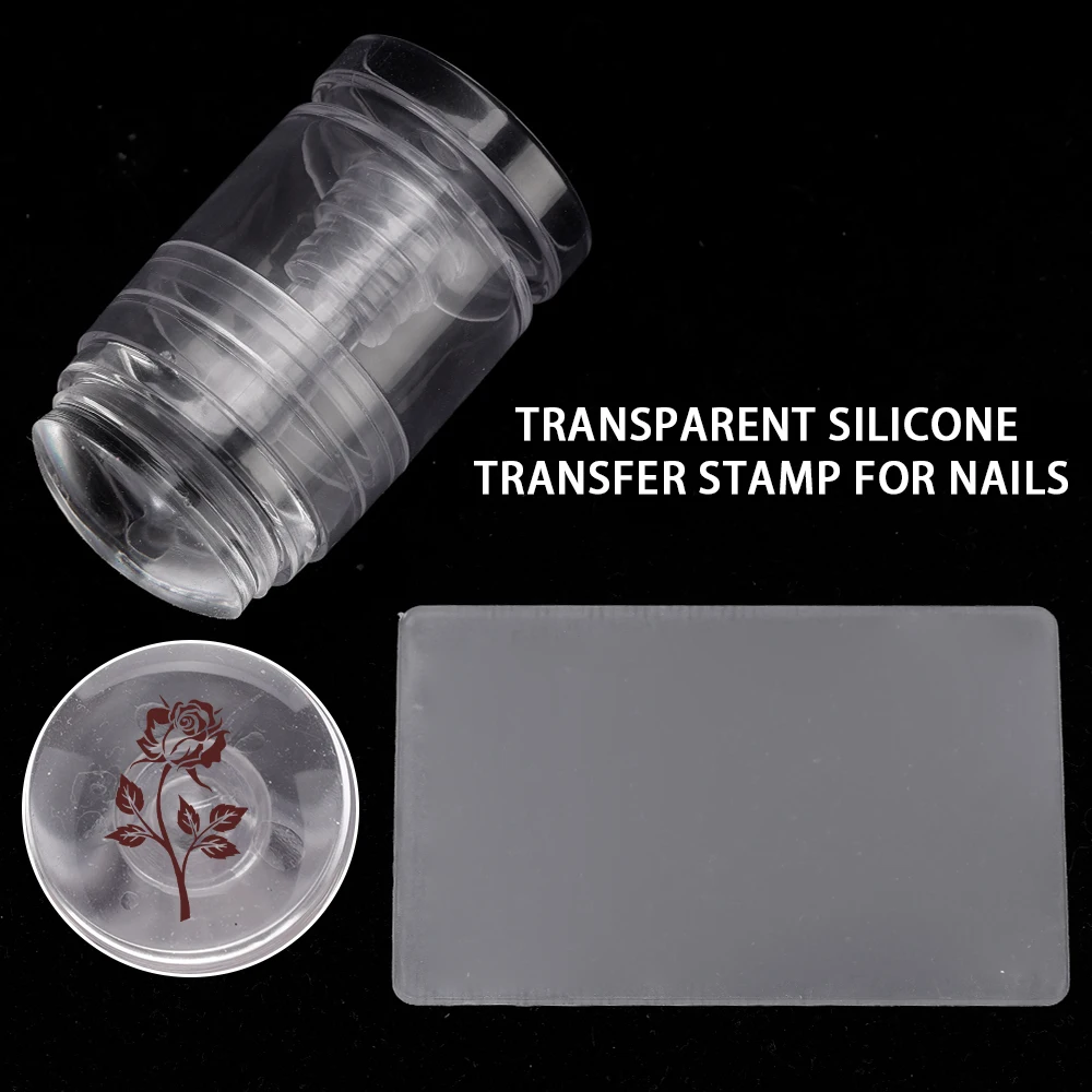 Transparente drehbare Nagels tempel variable Muster größe Silikon Fingers pitzen druck Französisch Design Nagel dichtung Stempel Schaber Werkzeug