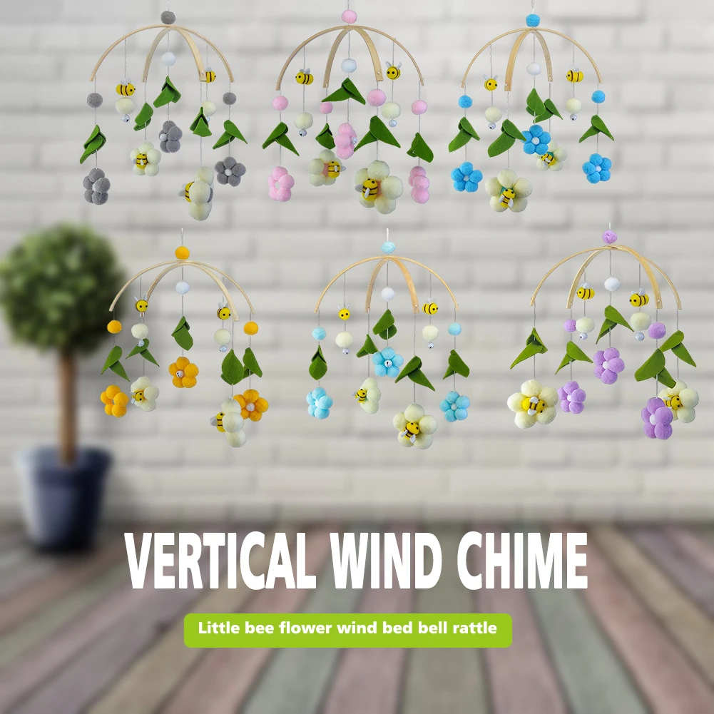 Flower Bees Rattles Wind Chimes Home Plush Pendant Props for Kids Children's Room Hand-Made Cribs Rotating Hanging Pendant