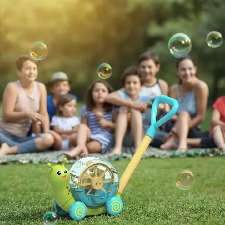 Máquina de bolhas soprador, brinquedo portátil para crianças, máquina de bolhas de caracol, andador de atividade para crianças ao ar livre, brinquedos para crianças