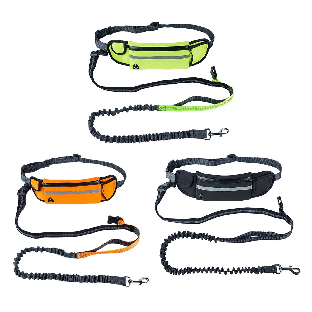 

Waterproof Waist Pouch Dog Leash Orange Adjustable Hand Walking Hiking Bungee Shock Absorb Reflective Safety