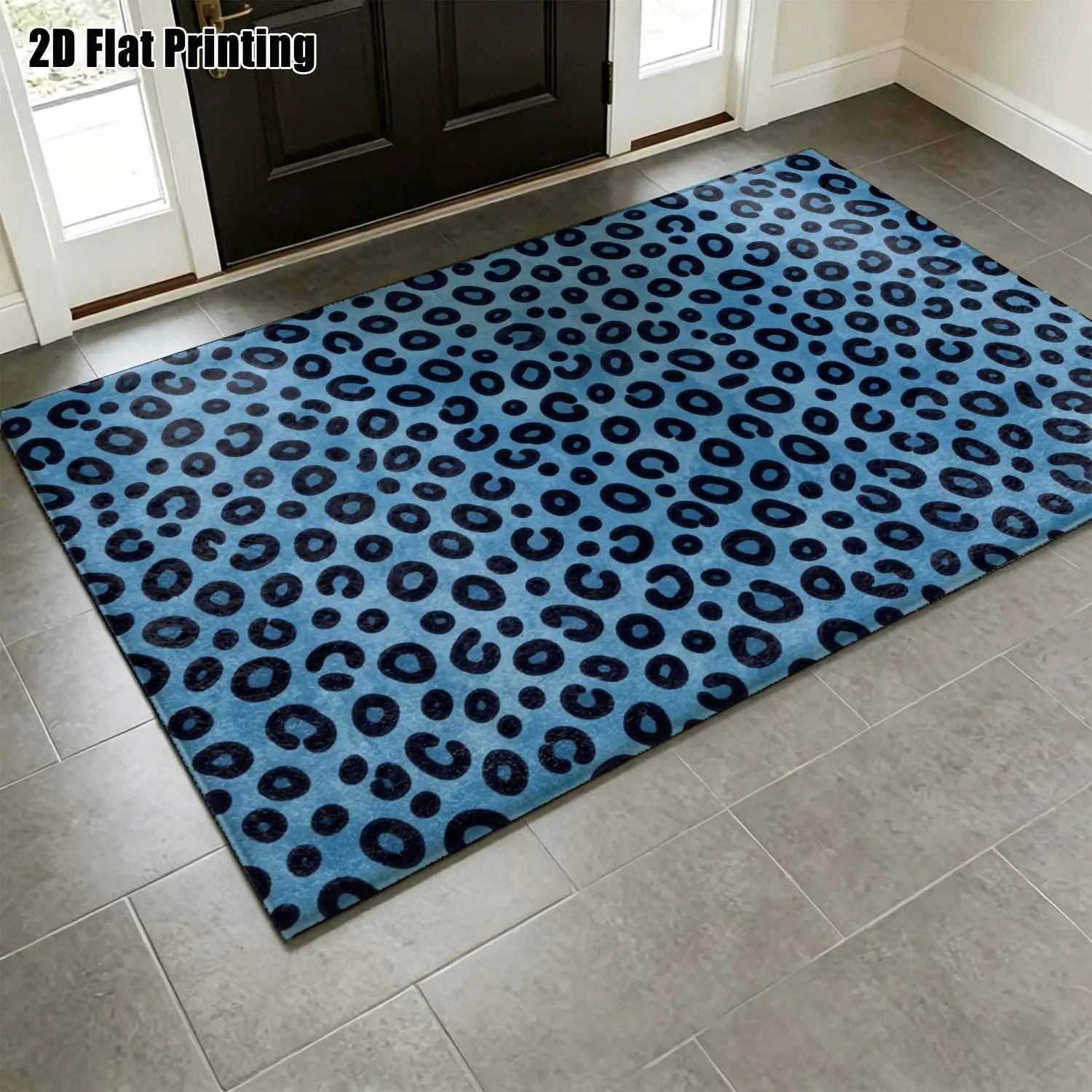 1Pc 2D Printed Blue Leopard Pattern Nordic Modern Minimalist Instagram-Style Carpet, Machine Washable, Multi-Size, Suitable for Entrance, Dining, Bedroom, Living Room, Study Home Decor