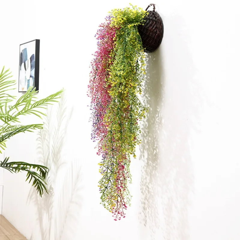 

Simulation of golden bell willow wall hanging hotel wall ceiling plant rattan restaurant decorative flower green plant wholesale