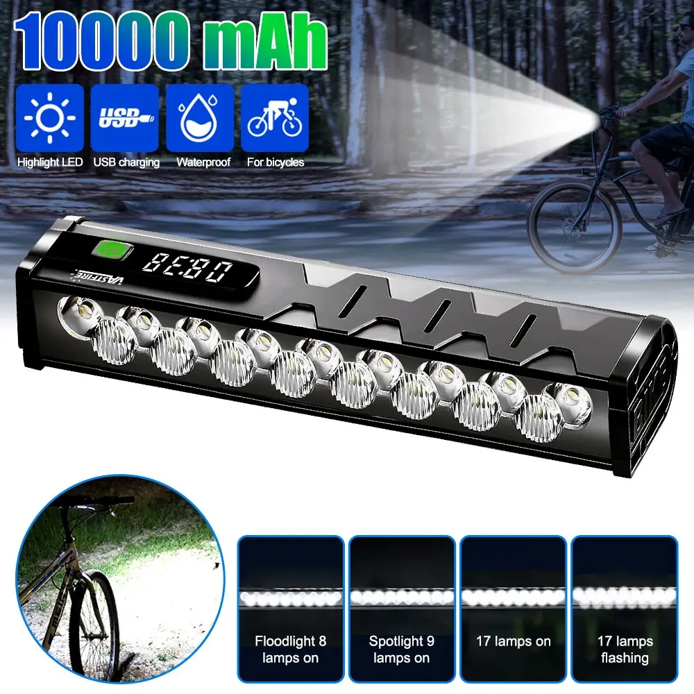 Bicycle Light Front 17LED 25500Lumen Bike Light 10000mAh Waterproof Flashlight USB Charging MTB Road Cycling Lamp Accessories