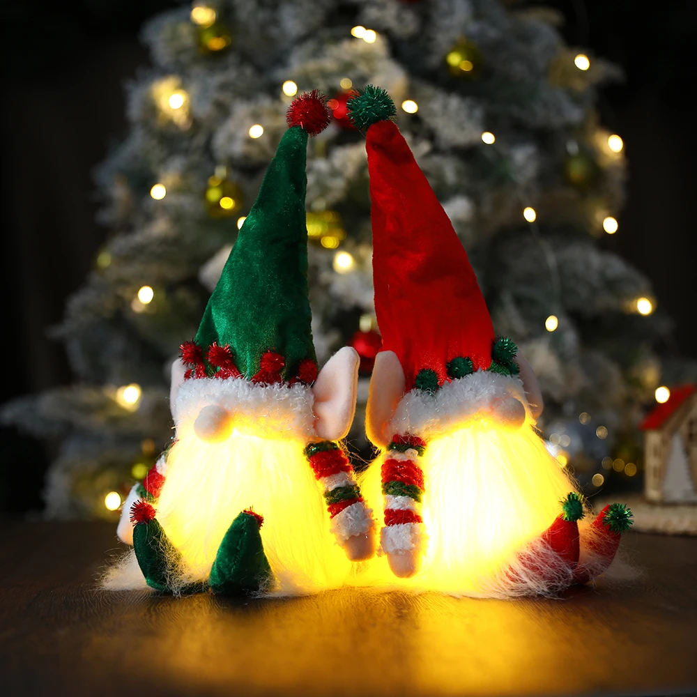 Cute Plush LED Luminous Gnome Elf Dolls With Elf Ears Christmas Decoration Noel Home Xmas Tree Ornaments Navidad Natale Kids Toy