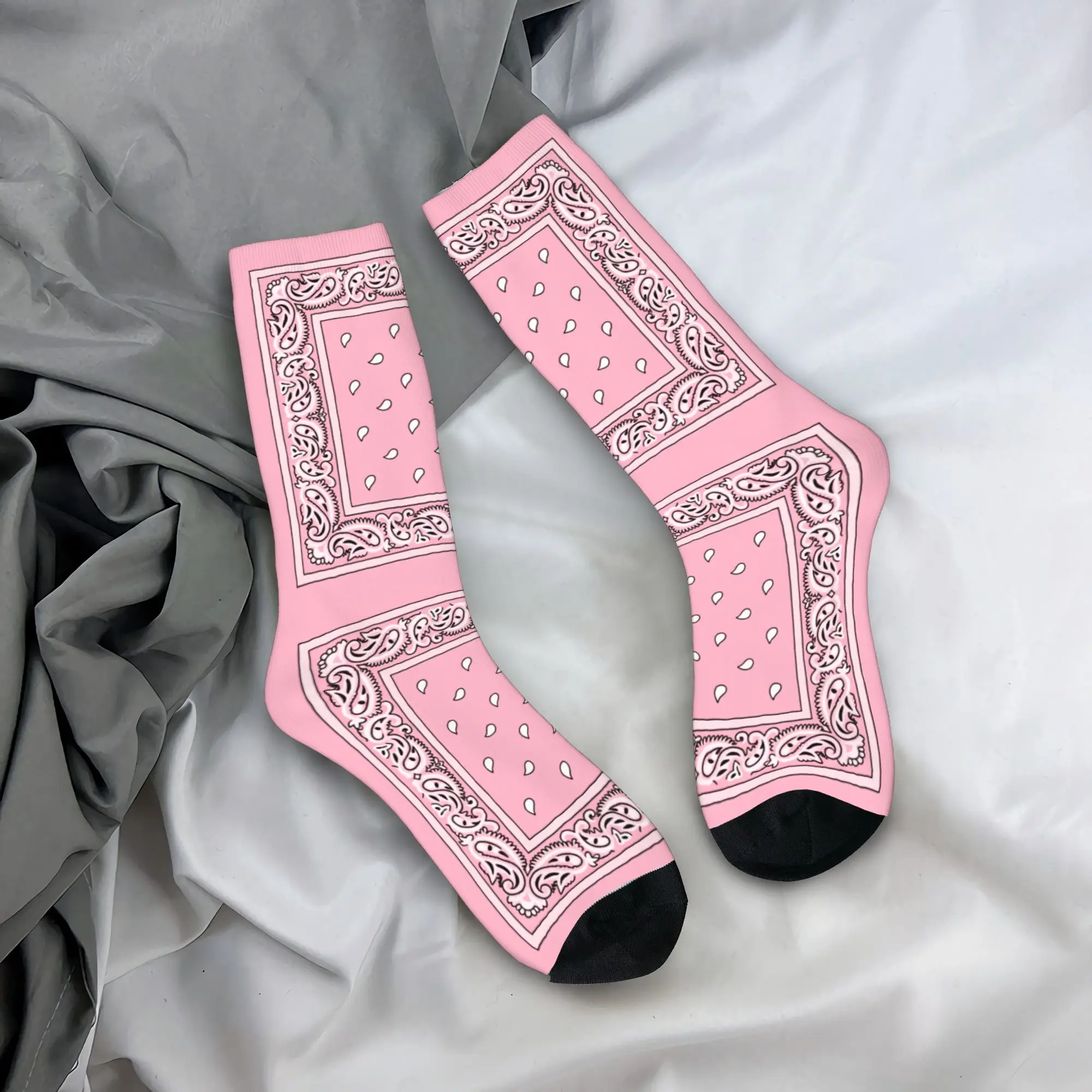 Unisex Men Socks Light Pink Classic Paisley  Stockings Anti Slip Medium Soft Socks Spring Gothic Graphic Cycling Socks