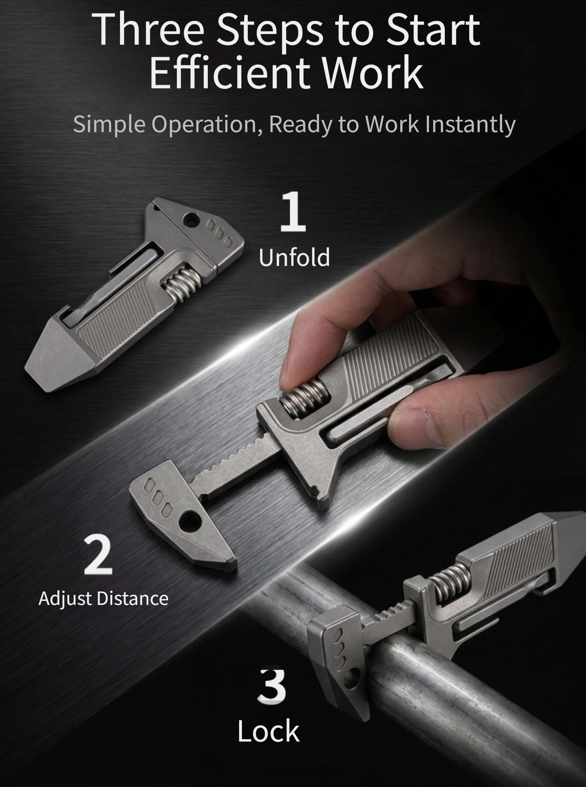 Gray Adjustable Wrench 60mm Pocket Multi Tool With Screwdriver Pry Bar Bottle Opener For EDC Keychain Repair