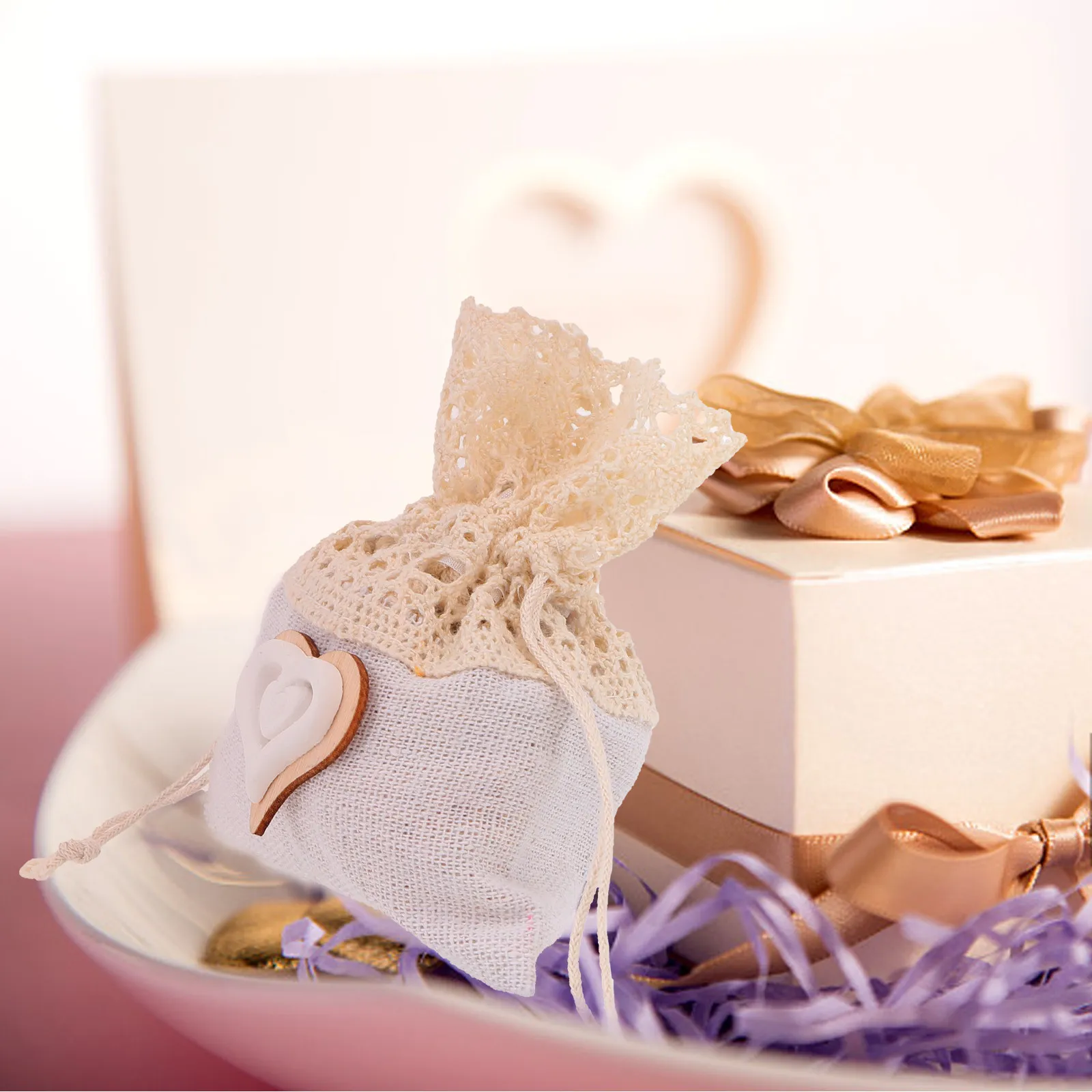 6Pcs Lavender Sachet Bag Wedding Candy Bag Hollow Lace Drawstring Sachet Exquisite Small Gift Pouch for Home Decor and Spice