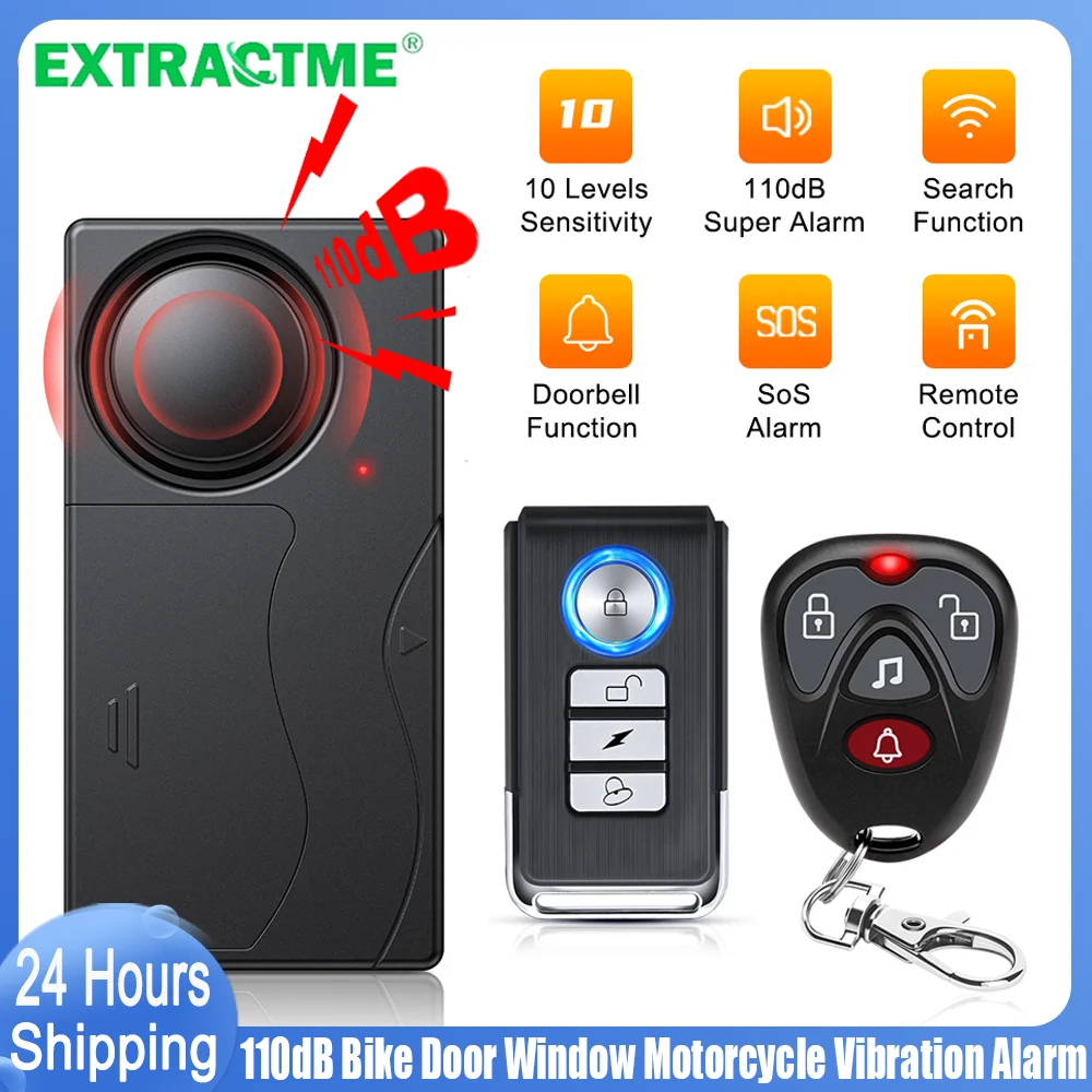 

Wireless Vibration Bike Alarm With Remote Control Anti-Theft Alarm 110dB Loud Bike Door Window Motorcycle Security Alarm System