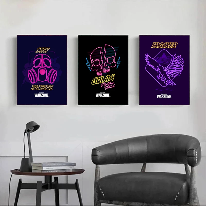 Video Game Call of Duty Metal Neon Perks Player Posters and Prints Canvas Printing Wall Art Picture for Living Room Club Decor