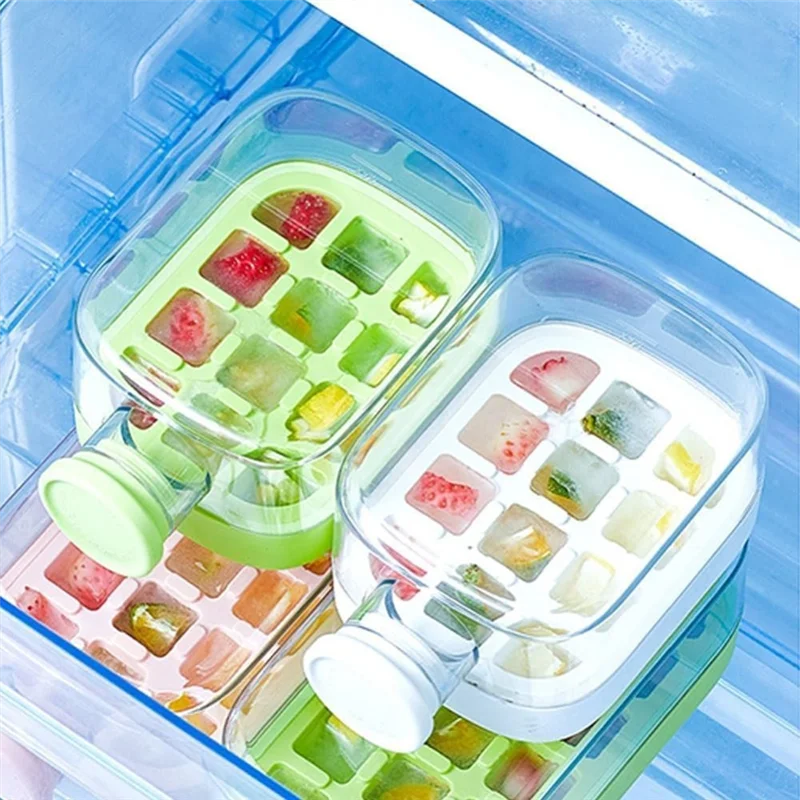 ABVS Icecube-Flasche und Wasserflasche, 2-in-1-Icecube-Tablett-Kombination mit Deckel und Behälter, leicht zu entriegeln für Gefrierschrank, 500 ml