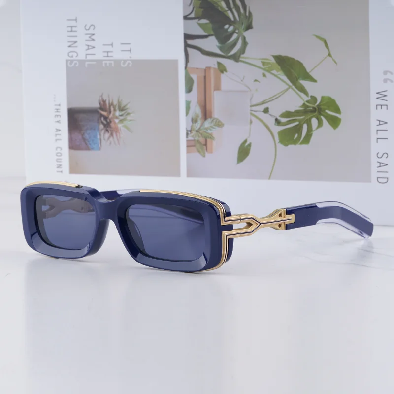 

KIZN YURUS Original Street Fashion Blue Gold Sunglasses for Male Luxury Craft Niche Square Thick Acetate Solar Glasses for Men