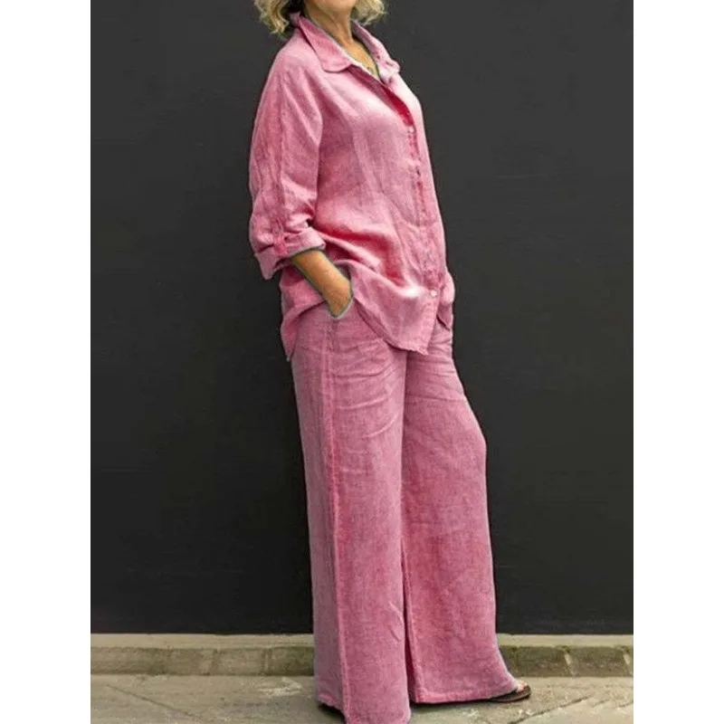 Shirt Trousers Suit Women's Spring/Autumn Solid Colour Single-Breasted Comfortable Minimalist Fashionable Elegant Premium Casual
