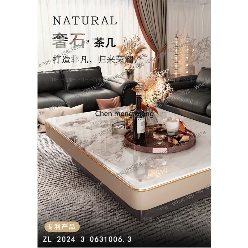 Natural marble glazed rouge solid wood coffee table light luxury high-end luxury stone luxury living room tea table