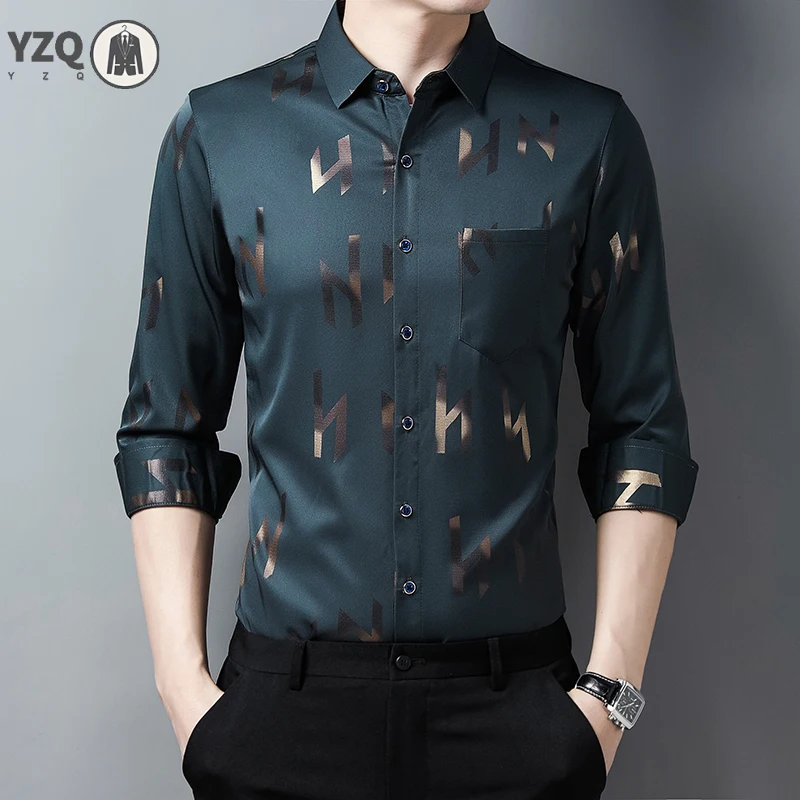 

New Men's Casual Printed Long Sleeved Lapel Shirt for Spring and Autumn Fashion Comfortable Wrinkle Free Top Without Ironing