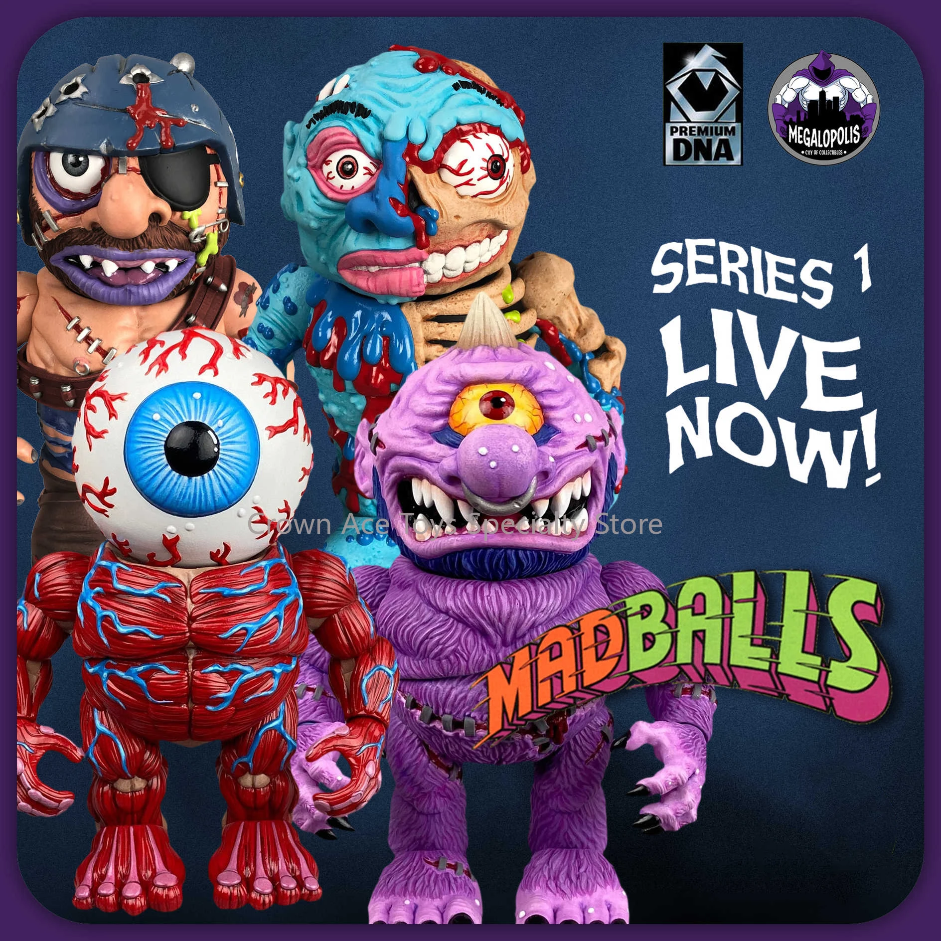 In Stock Madballs SERIES 1 Megalopolis PremiumDNA Bruise Brother Horn Head Oculus Orbus Splitting Headache Action Figure 6in Toy