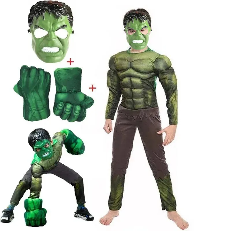 

Halloween Boys Superhero Costume Muscle suit Green Giant Cosplay Clothes Kids Anime Party Birthday Gift Dress Up Role Playing