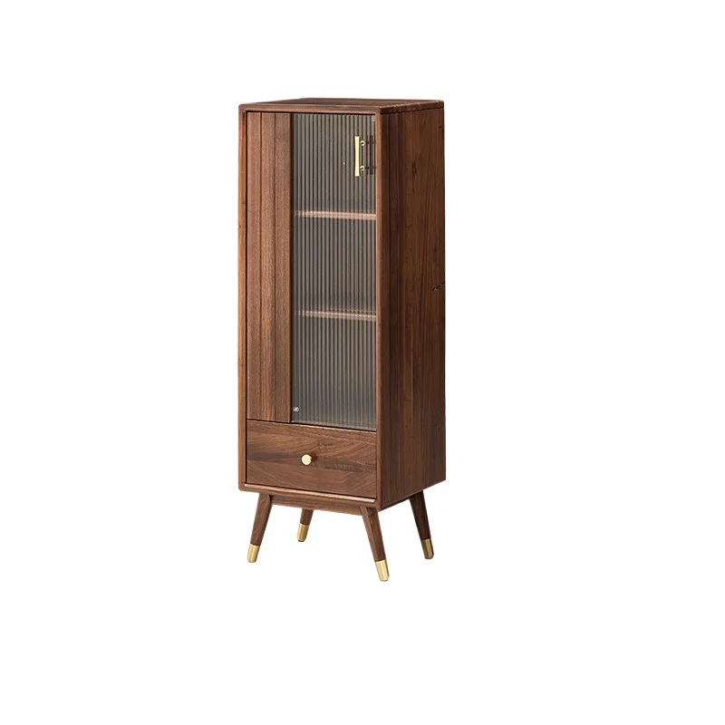 

Solid wood TV side cabinet Modern simple living room Light luxury North American black walnut display cabinet B5105