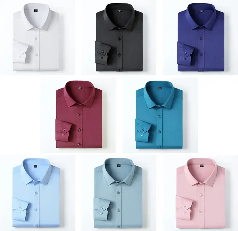 

Эластичная рубашка без железа против морщин, мужская деловая деловая классическая рубашка с длинным рукавом, повседневные эластичные рубашки без железа против морщин