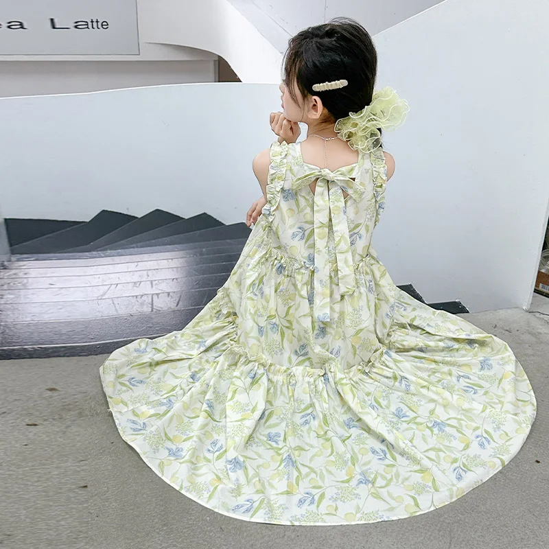 Summer girl's floral dress 2025 new style children's suspender birthday princess dress sleeveless baby cake skirt