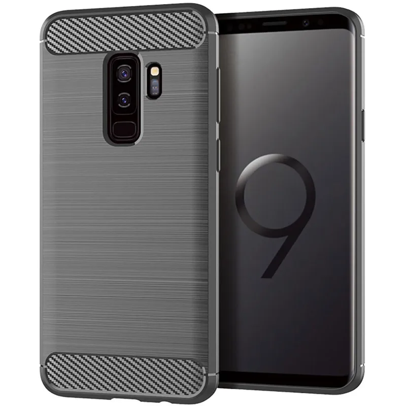 Shockproof Silicone Case for Samsung S9 plus Galaxy S9+ Carbon Fiber Cases for galaxy s9plus Brushed Texture Phone Cover