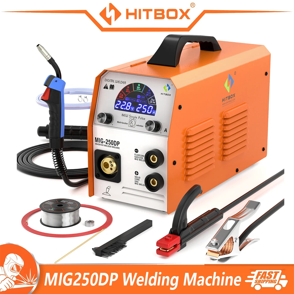 HITBOX MIG250DP Aluminium Semi-automatic Welding Machine GAS MIG/FLUX MIG/STICK/LIFT TIG Pulse Synergic Tool Inverter Welder