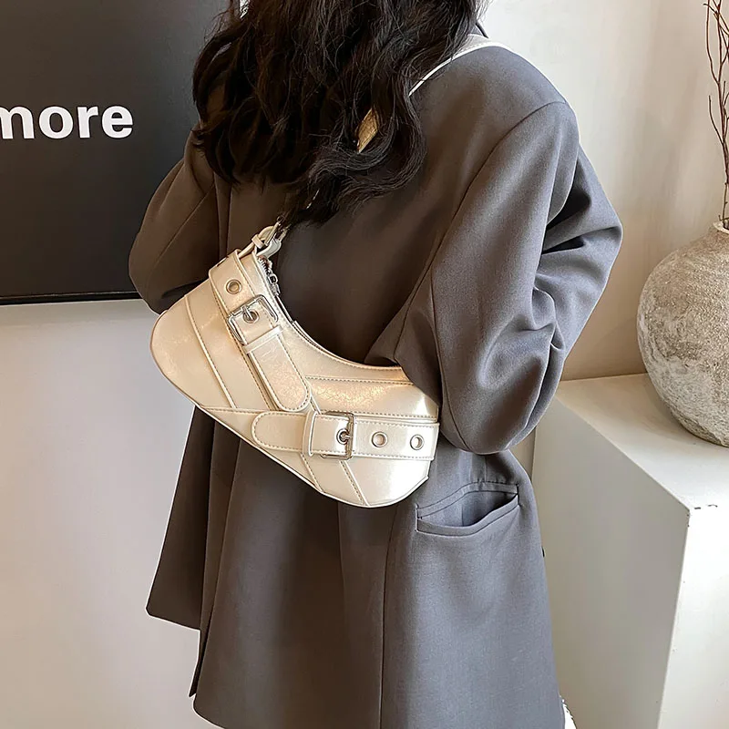 LEFTSIDE Y2K Belt Design Pu Leather Underarm Bags for Women 2024 Trend Fashion Shoulder Bag Lady New Handbags Crossbody Bag