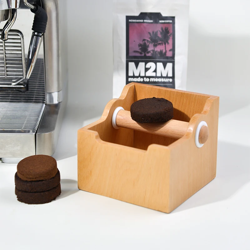 Wooden Coffee Knock Box Anti Slip Shock-Absorbent Espresso Grind Grounds Container Dump Waste Bin Cafe Accessories Barista Tools