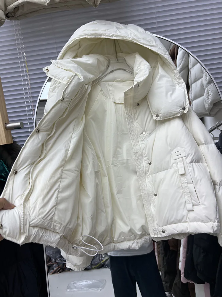 Versione coreana con coulisse sull'orlo ampio versatile piumino d'anatra bianca da donna inverno nuova tendenza piumino stile corto con cappuccio