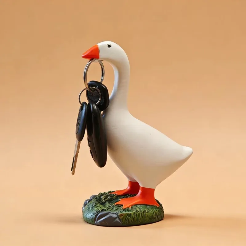 Pastoral duck magnetic resin statue, entrance key storage ornament, creative home craft decoration