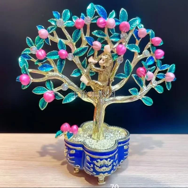 Metal craft Enamel Ornament Jewelry Box Monkey tree Trinket with Crystal counter decoration bithday gift trinket box home decor
