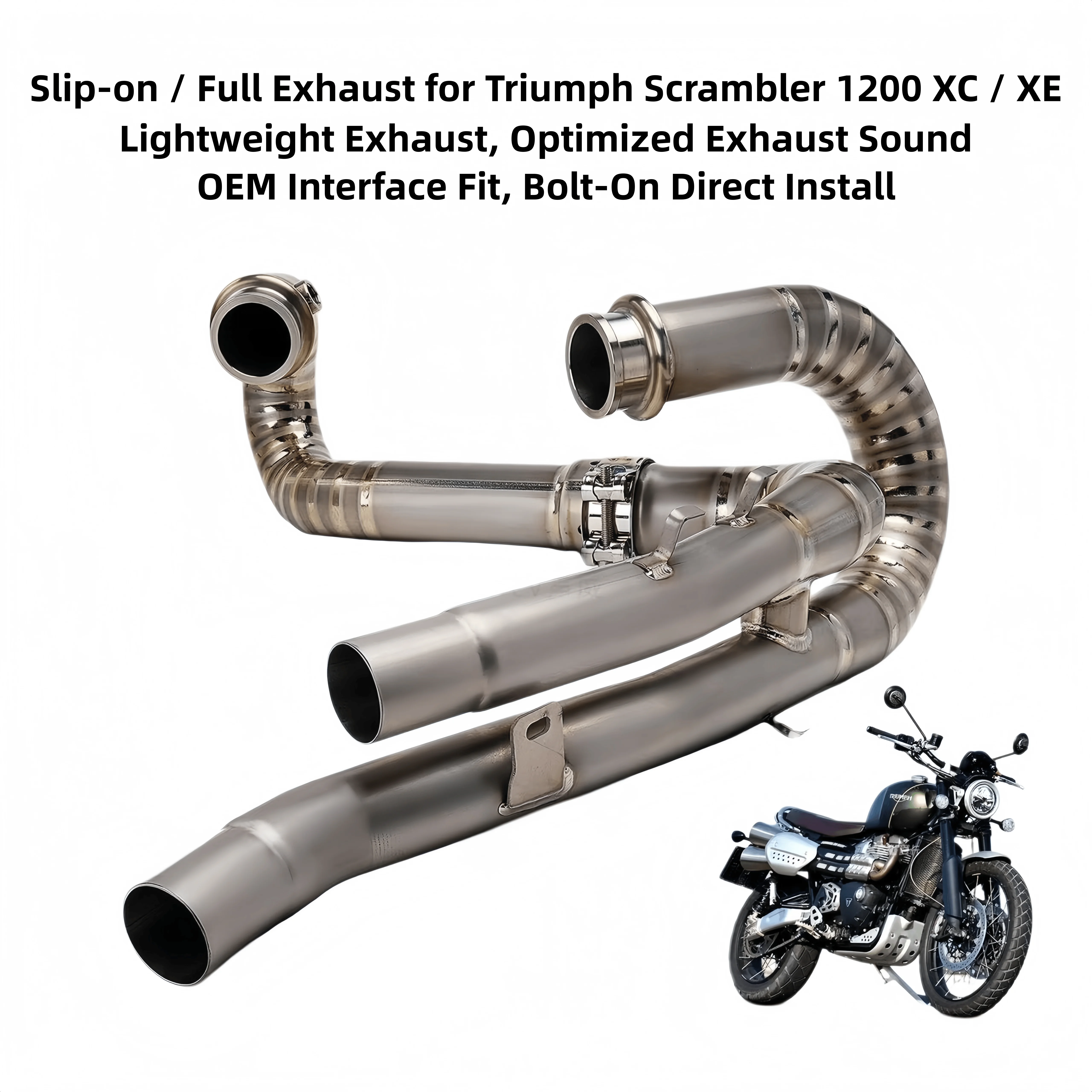 Motorcycle Exhaust System For Triumph Scrambler 1200 XC/XE, Aftermarket Titanium Header Pipe, OEM Direct Fit