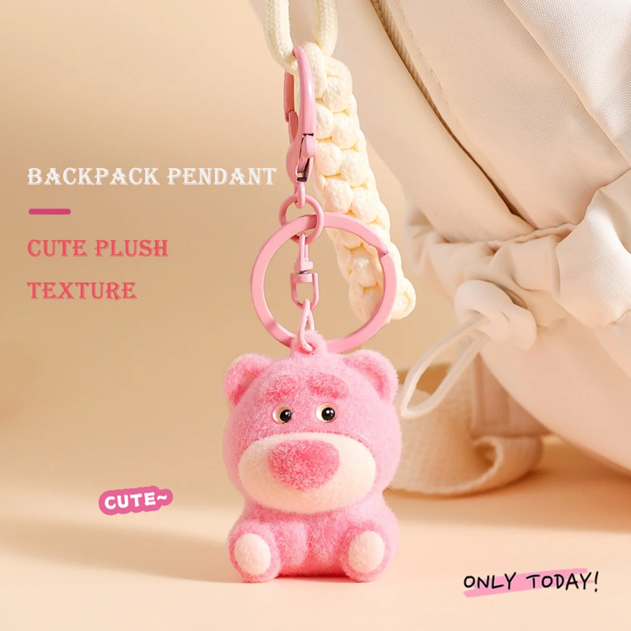 Cute Plush Strawberry Bear Keychain Cartoon Bag Charm Creative Gift for Women In Stock Fast Shipping