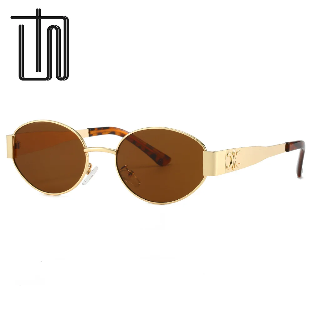 Classic Vintage Oval  Sunglasses New Elliptical Frame Metal Frame Personalized Sunglasses Outdoor Shades Uv400 Trendy Fancy Gift image 5