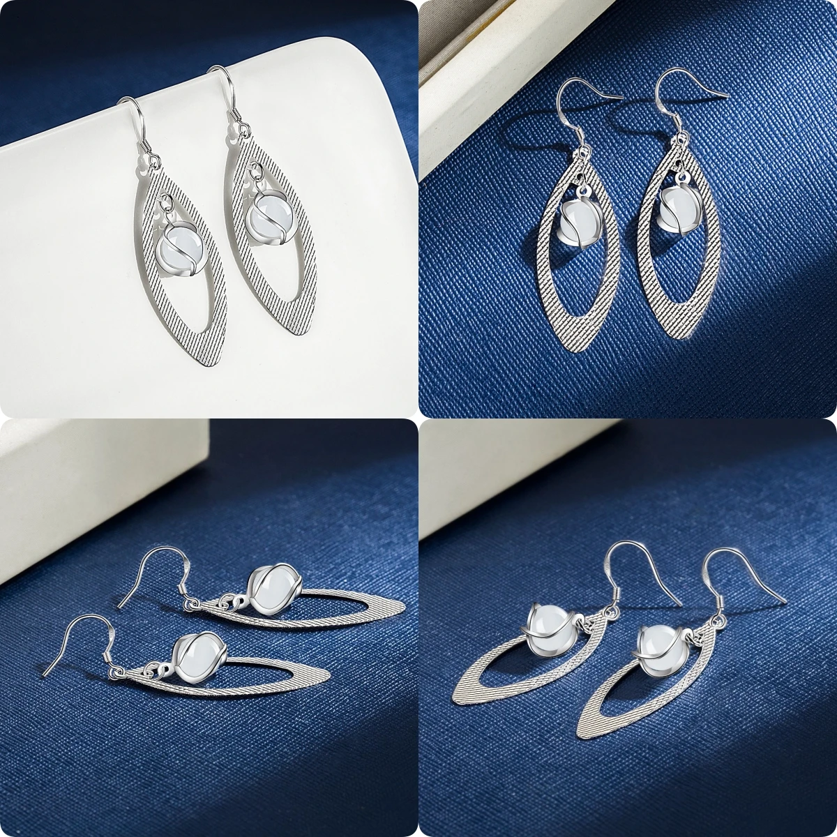 

New Fine 925 Sterling Silver pretty Opal Earrings for Women Fashion Designer Jewelry Engagement Wedding Party Christmas Gifts