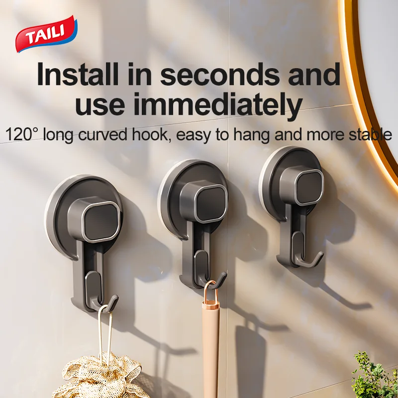 TAILI Vacuum Holder Wall Mounted Waterproof Suction Cup Hook Bathroom Accessories Strong Hanging Hook Towel Hanger