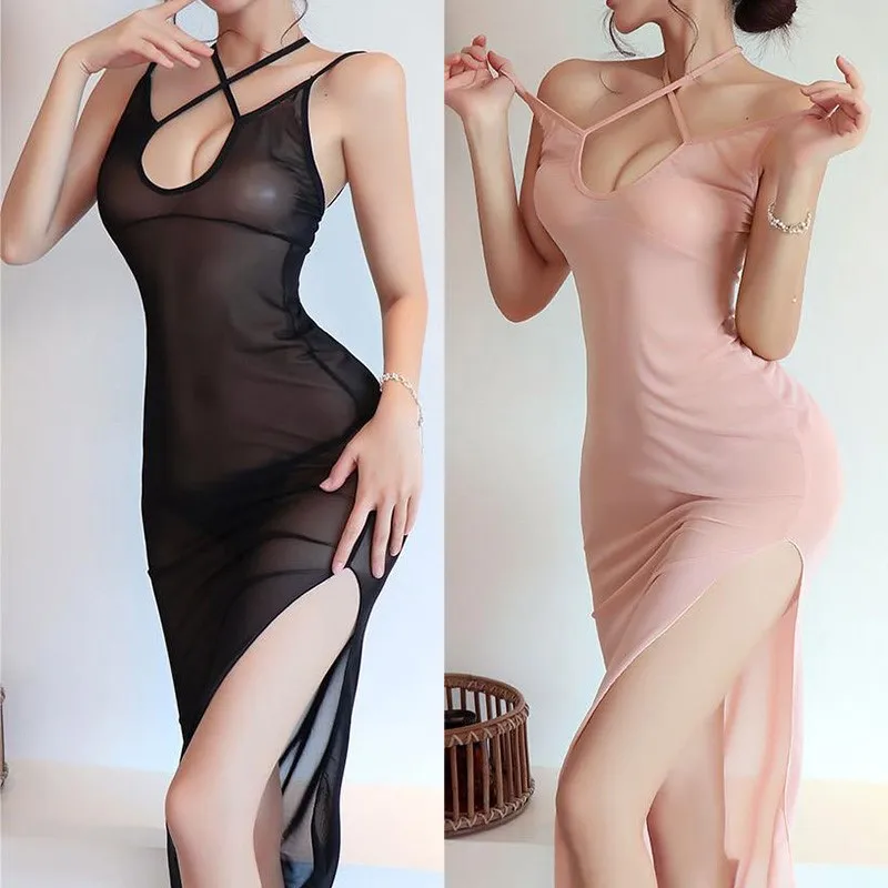 Vestido de malha fina transparente sexy para mulheres, saia longa fina, vestidos cosplay, roupas íntimas, ocasiões formais, festa, verão