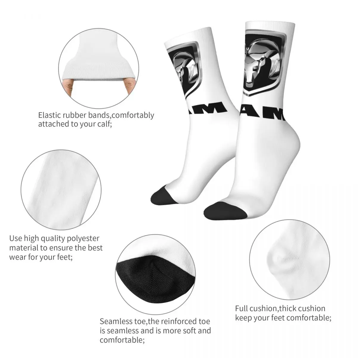 Happy Funny Male Men Socks Hip Hop Ram Trucks LOGO Sock Car High Quality Women Stockings Spring Summer Autumn Winter