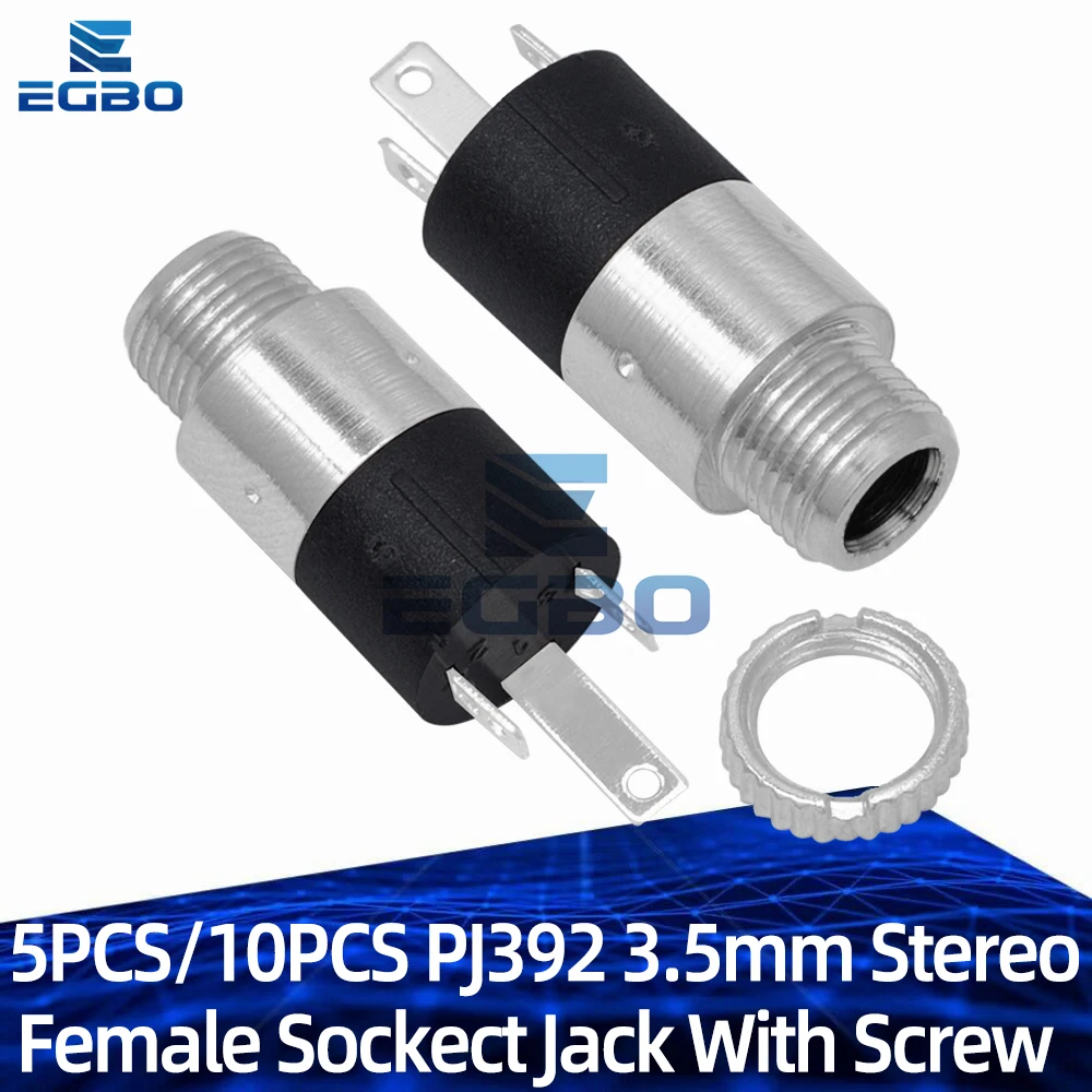 5PCS/10PCS PJ392 3.5mm Stereo Female Sockect Jack With Screw 3.5 Audio Headphone Connector PJ-392