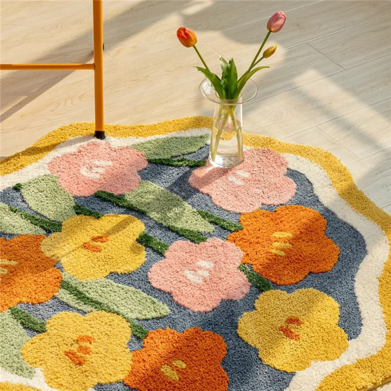 

Cashmere-Like Irregular Rugs Flower Style Home Decor Floor Mat Bedside Area Rug Plush Sofa Table Carpet for Bedroom Living Room