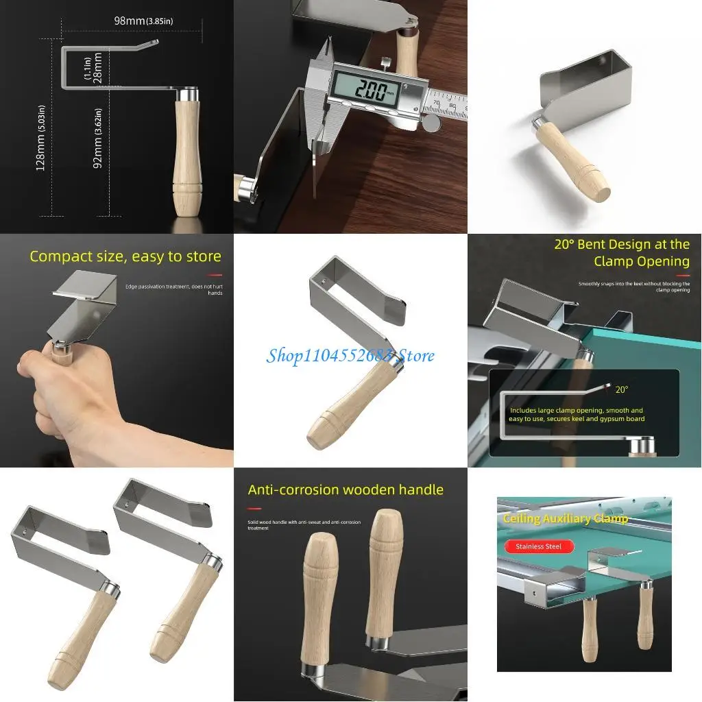 

Y6GD 1/2Pcs Aluminum Ceiling Board Clamp Woodworking Installation Tool with Wooden Handle for Gypsum Board Secure Mounting