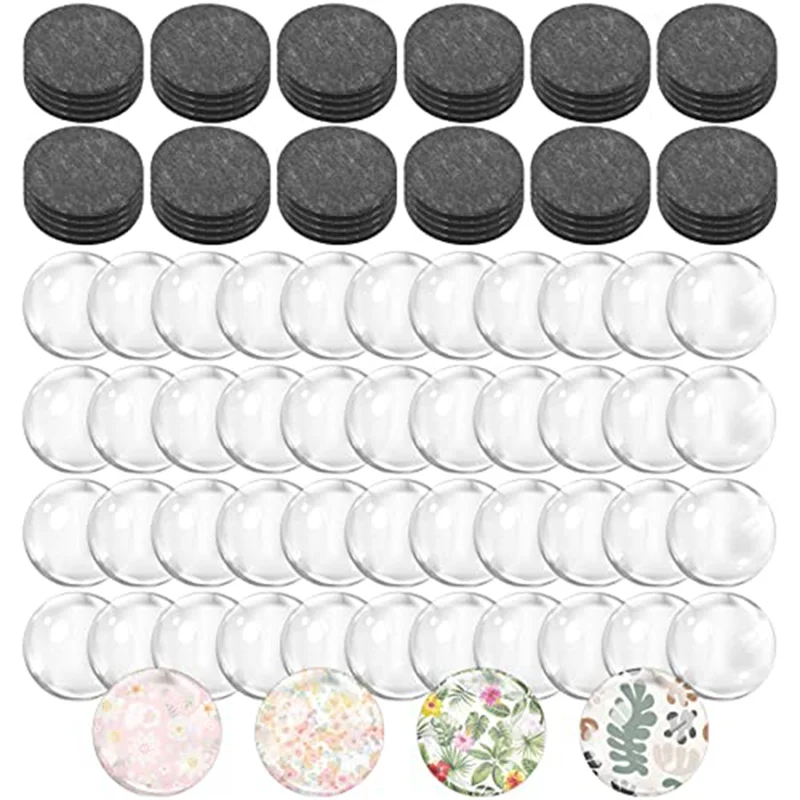 48 Sets Craft Fridge Magnet Glass Ceramic Magnet with Adhesive Backing And Transparent Clear Glass Dome Cabochons