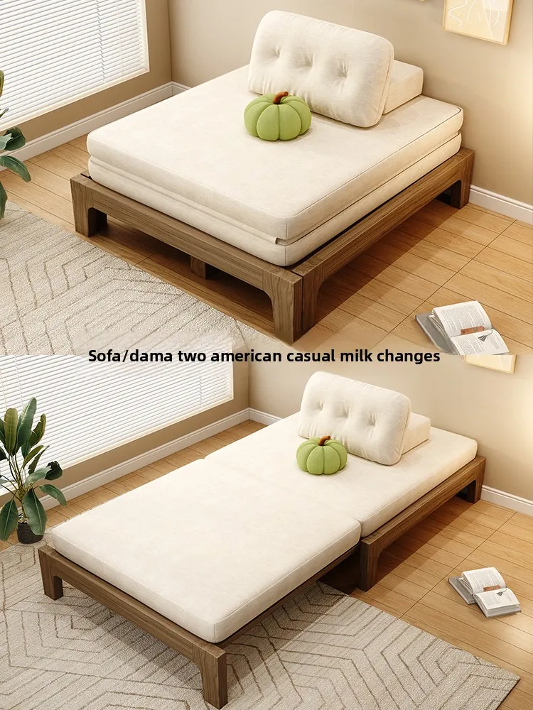 

YFY Foldable Sofa Bed Single Small Living Home Solid Wood Pull-out Bed Study Room Chaise Longue Multi-functional Bed