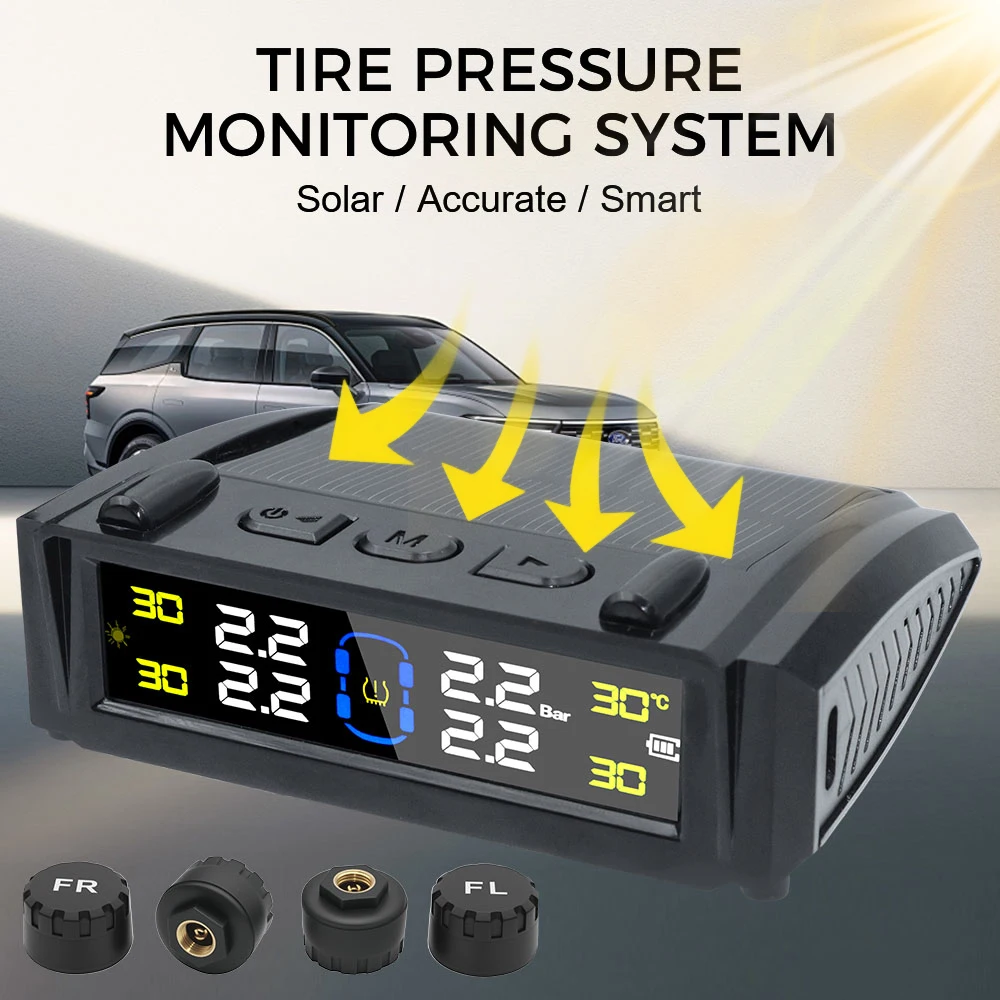 Car Security Alarm Systems Tire Pressure Monitoring System Temperature Warning External Universal Accessories ​Auto Solar TPMS