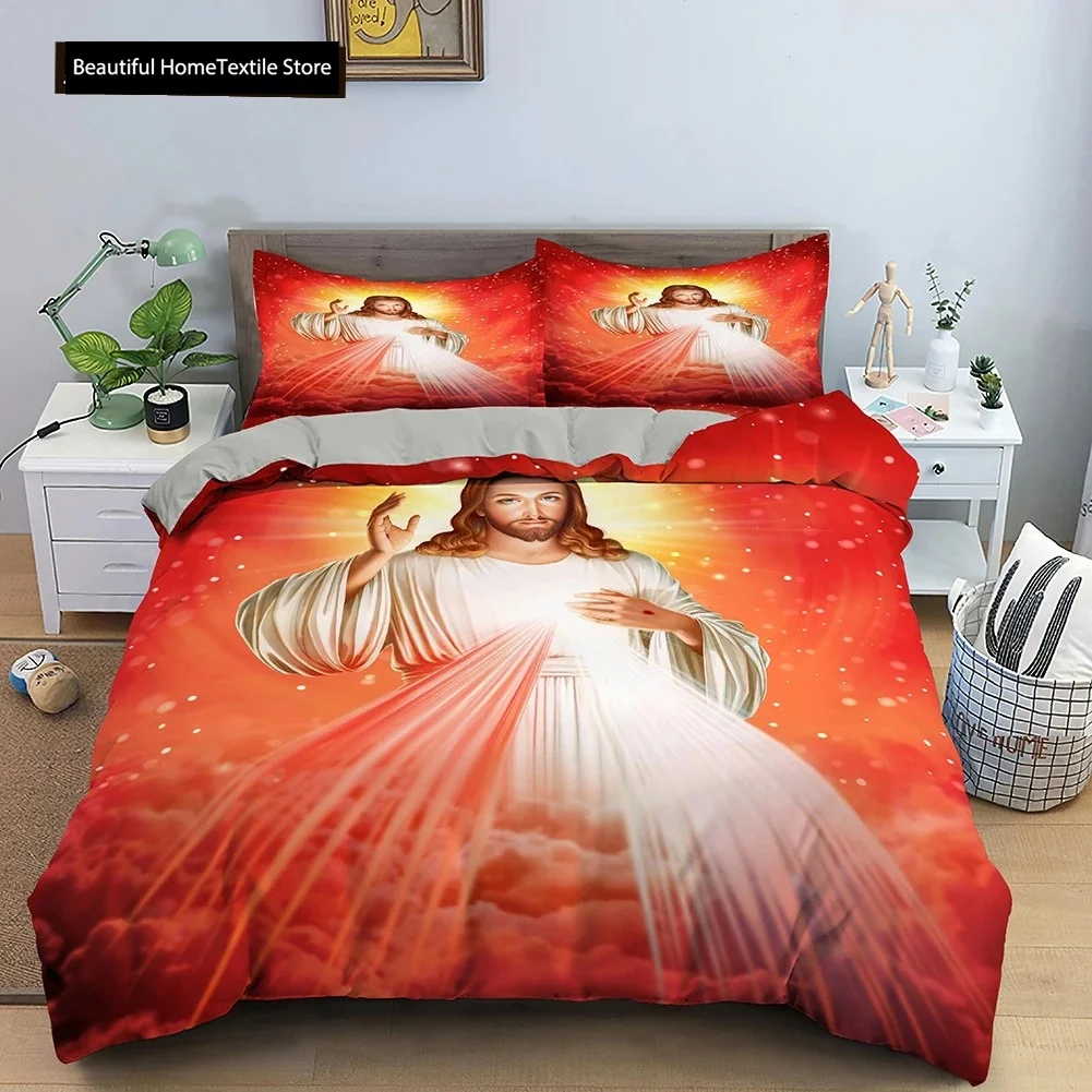 

3D Jesus Christ Duvet Cover Set Soft Microfiber Bedding Set Cross Comforter Cover Queen King Size Bedclothes With Pillowcase Set