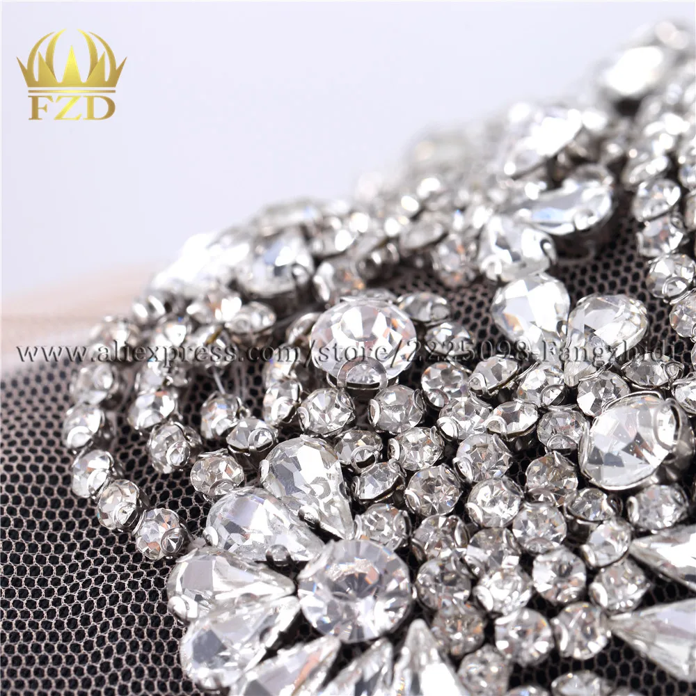 FZD 1 Piece Handmade All  Rhinestone Appliques for Clothes Collar Apparel Fashion Rhinestone Design Wedding Dress Decoration DIY