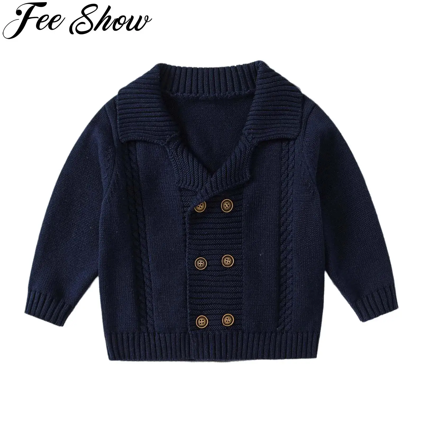 

Вязаный кардиган на весну и осень для маленьких мальчиков, двубортная куртка с длинными рукавами, верхняя одежда, повседневная детская одежда