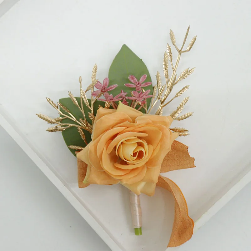 오렌지 인공 꽃 boutonniere mariage 옴므 신부 들러리 팔찌 남자 브로치 웨딩 액세서리