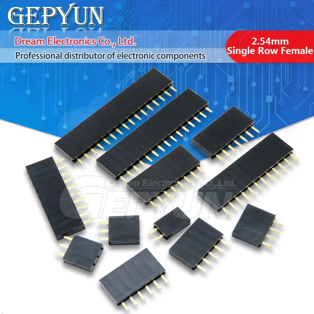 

10pcs Single Row Female 2.54mm 2~40P PCB socket Board Pin Header Connector Strip Pinheader 2/3/4/6/10/12/16/20/40Pin For Arduino