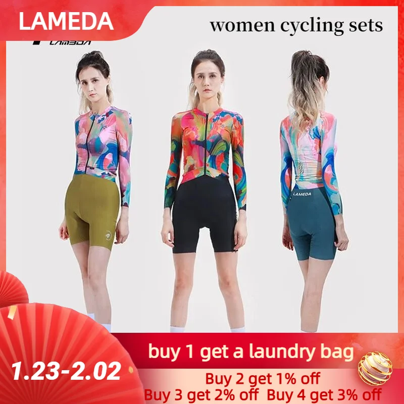 Lameda Women's Suit High Elasticity Cycling Jersey Breathable Suit Cycling Shorts Quick Drying Women Cycling Sets